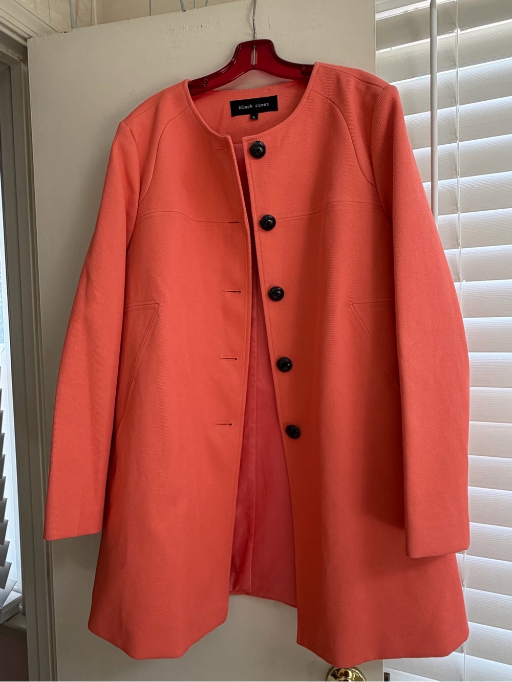 Black Rivet Coral Round-Neck Pea Coat